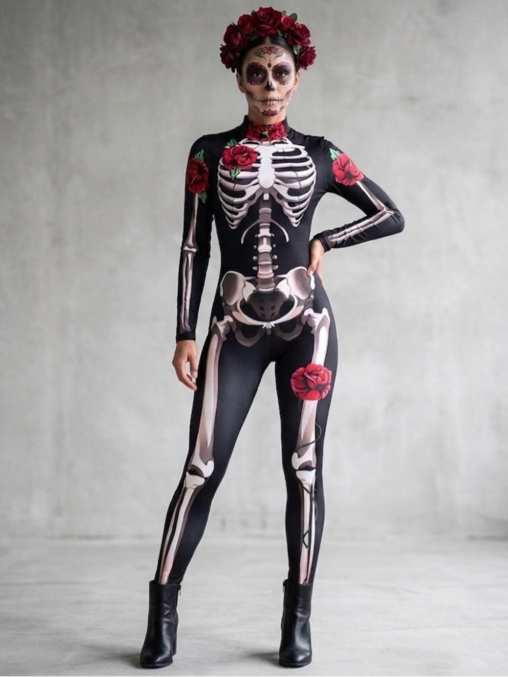 🌹🥀Día de los Muertos Skeleton & Rose Catsuit - Picture 4 of 5